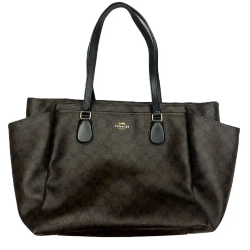 Coach brown diaper travel signature canvas leather tote bag